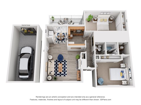 Floor plan for 2 beds, 1.5 baths, 1291 sqft